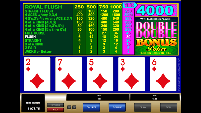 Игровой интерфейс Double Double Bonus Poker 8